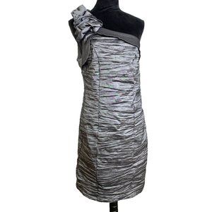 Wishes,Wishes,Wishes Metallic Grey One Shoulder Rouched Party Dress Size 14